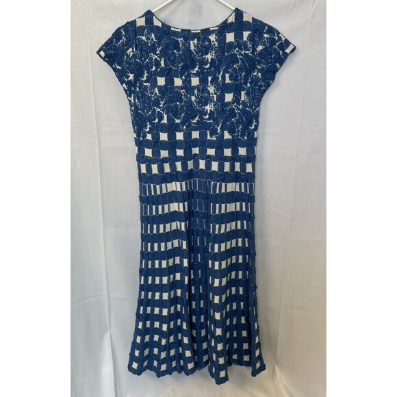 Anthropologie Troubadour Gingham Garden Dress‎ Small Blue White Soft Knit A-Line - Picture 11 of 13